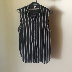 H&M Black Striped Sleeveless Button Down Size 8